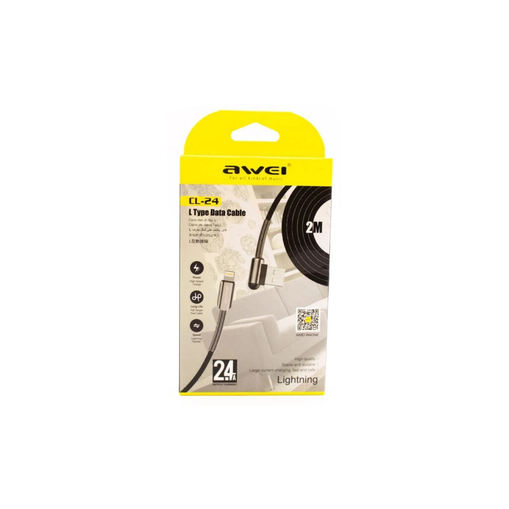Awei CL-24 Lightning to USB-A Cable - Braided 2m, 2.4A Fast Charging